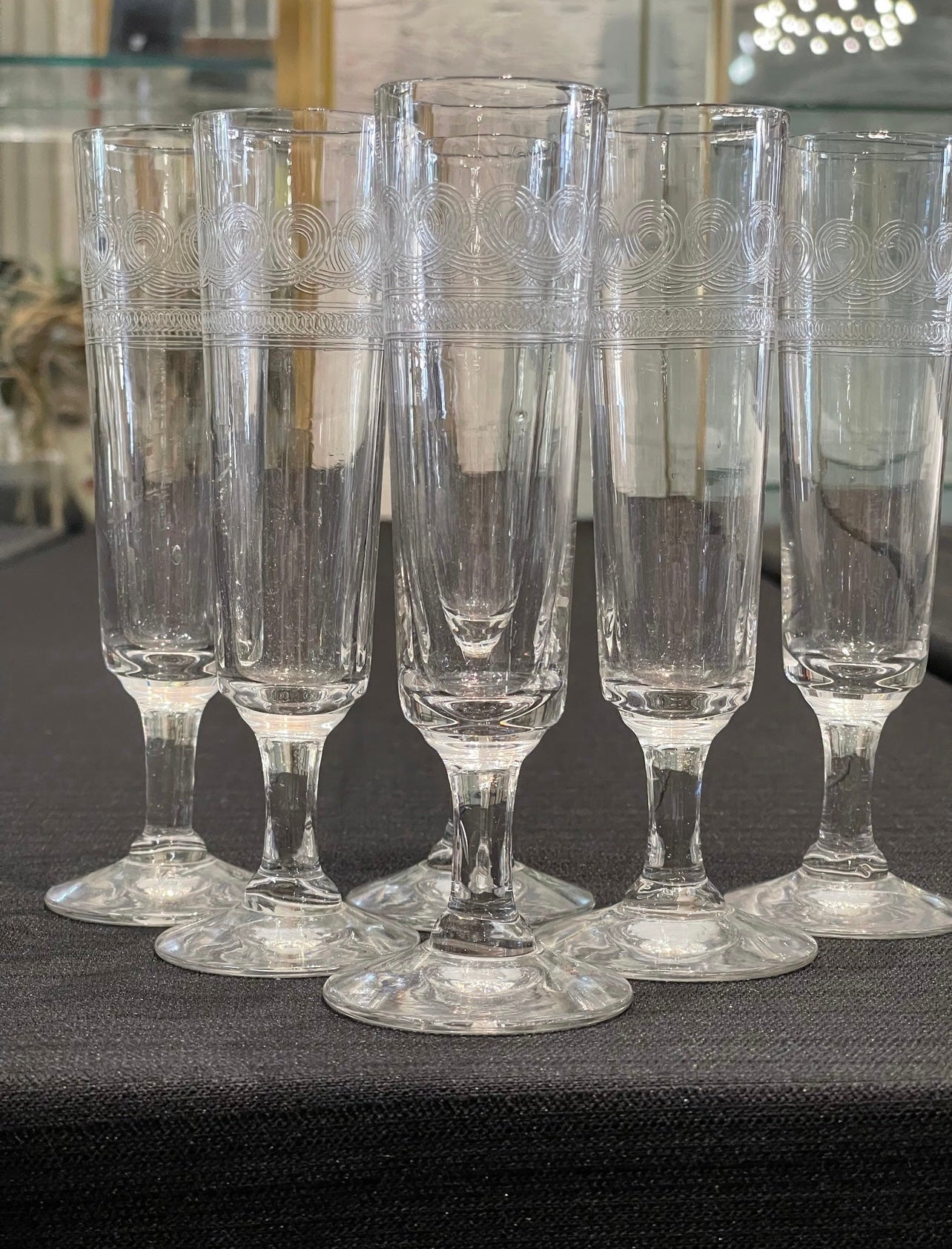 Art Nouveau French Etched Champagne Glasses