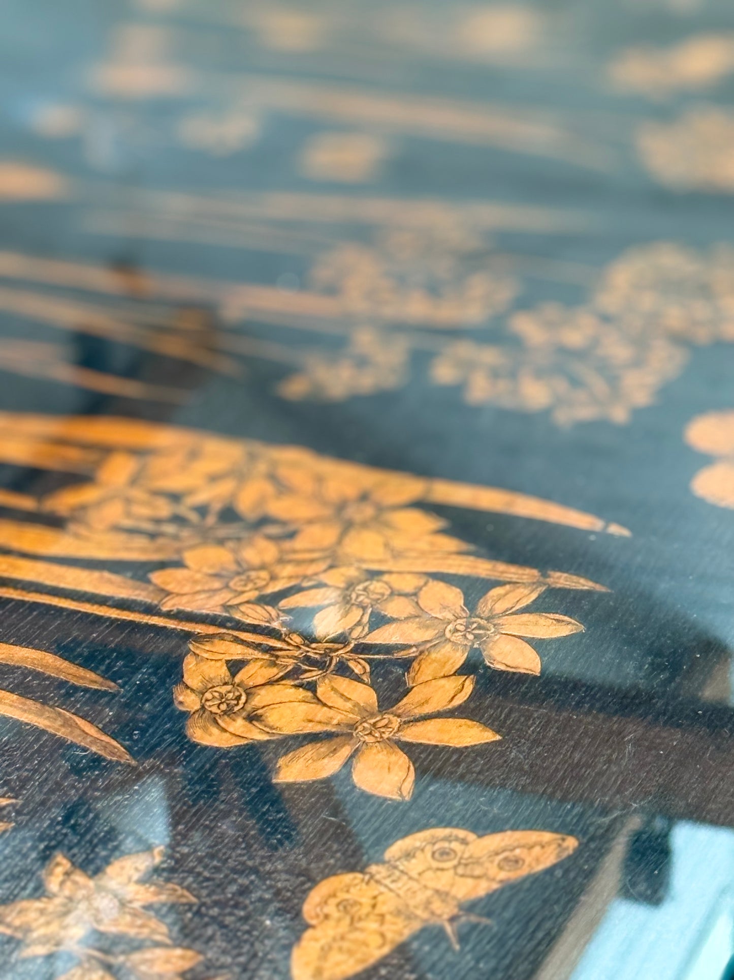Chinoiserie Black Coffee Table with Botanical Motif