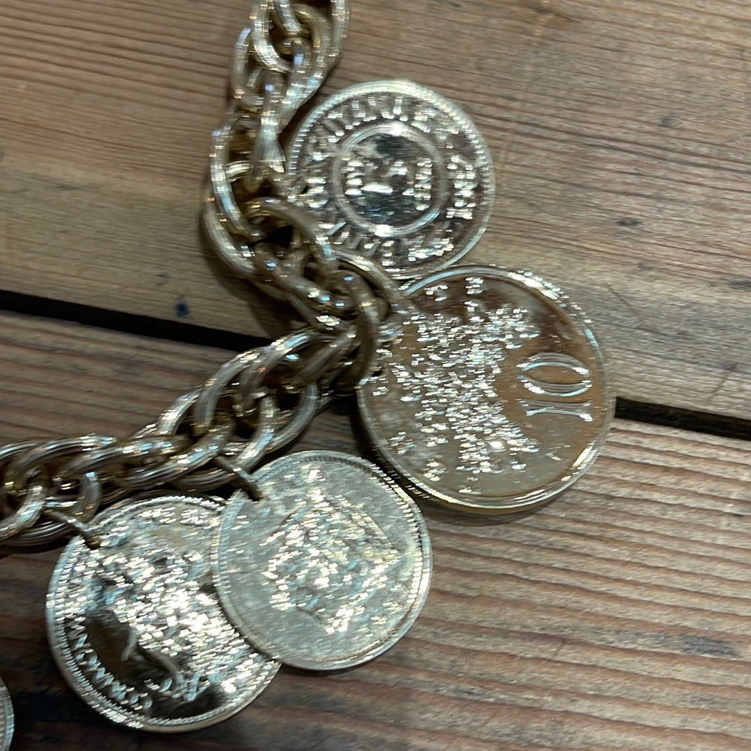 Vintage 1980s Franklin Mint The Golden Caribbean 14 Coins Charm Necklace