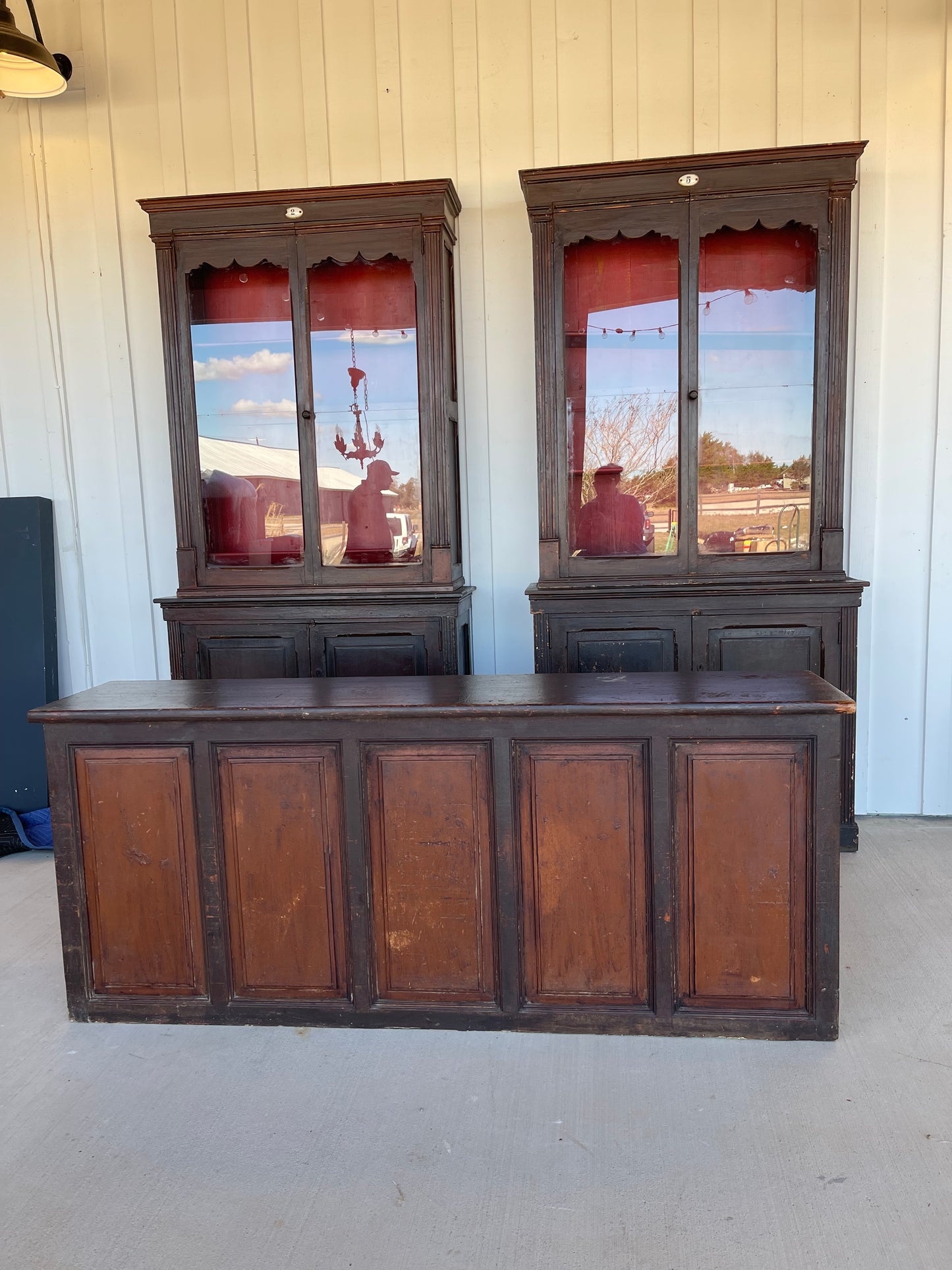 French Pharmacy Cabinet with Original Paint 1860 97" x 16" x 48"