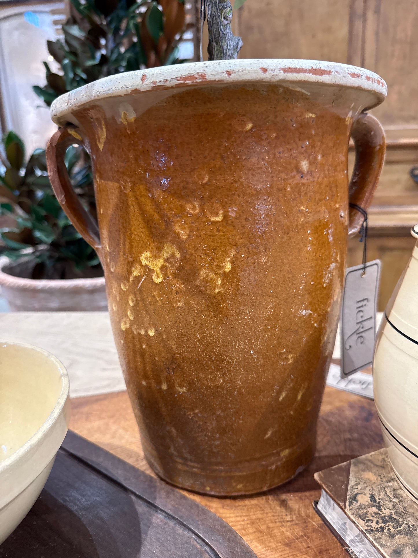 Brown Confit Pot Large Two Handles