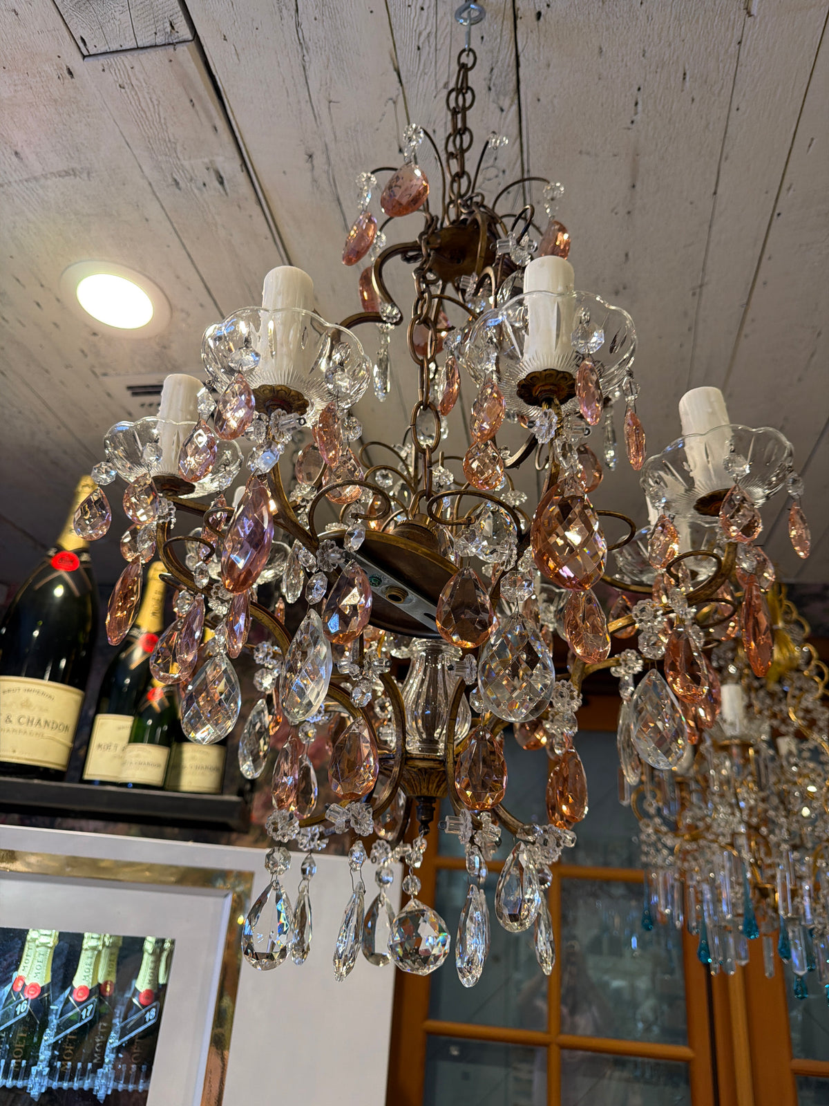 8 Arm Crystal Chandelier with Large Light Pink Tear Drops