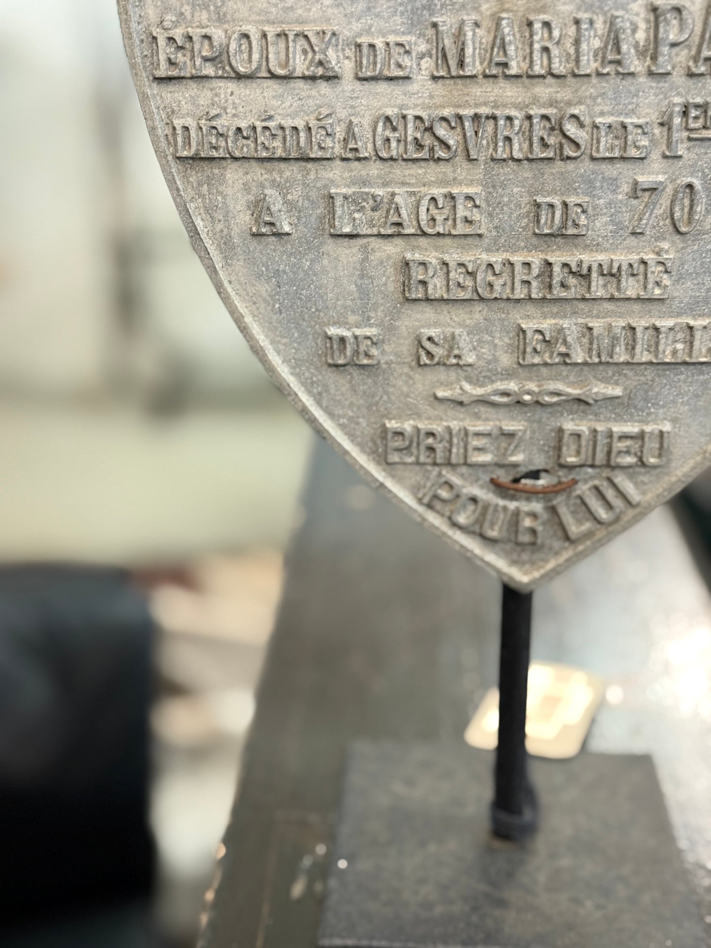 Heart on Stand Antique 1938 French Memorial Funerary Grave Marker – Isidore Hareau