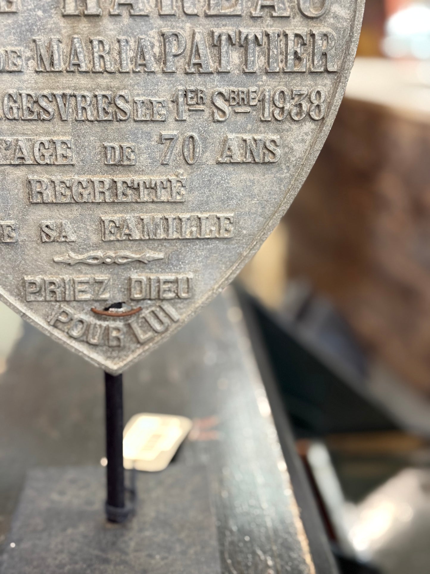 Heart on Stand Antique 1938 French Memorial Funerary Grave Marker – Isidore Hareau