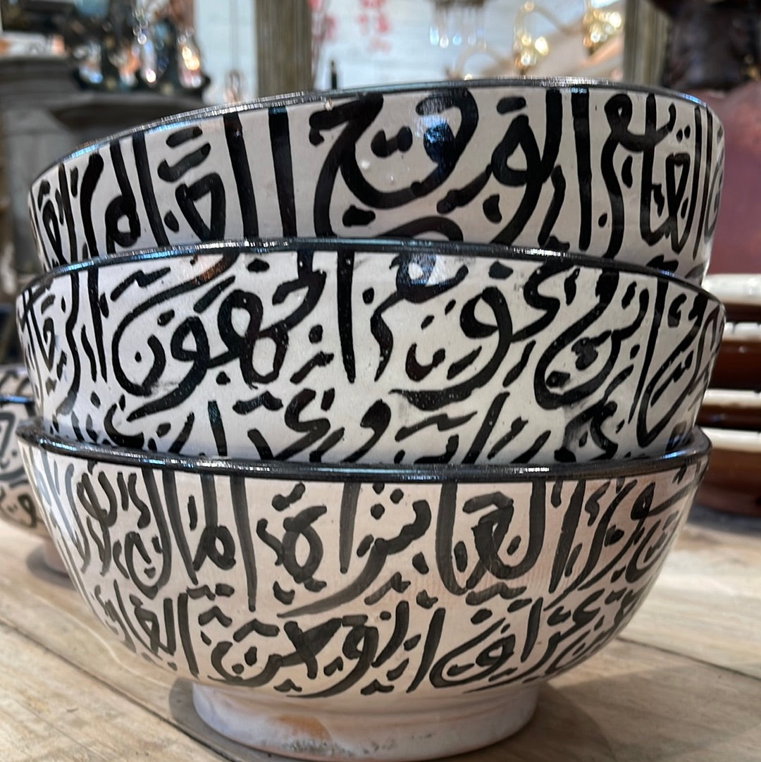 Terra Cotta Calligraphy Glazed Black and Cream Bowl
