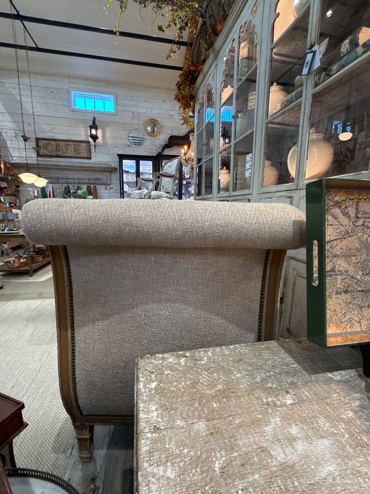 Neutral Chaise Lounge with Scroll
