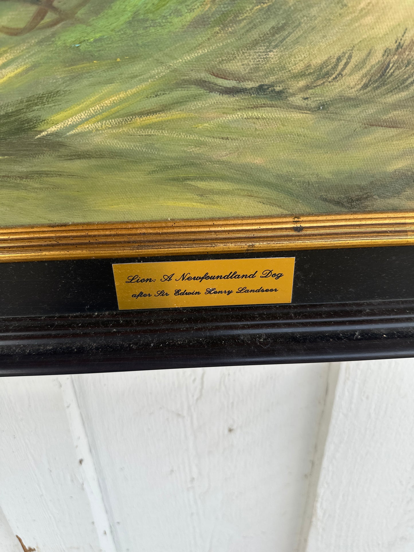 Oil on Canvas Framed Newfoundland Dog Painting after Landseer
