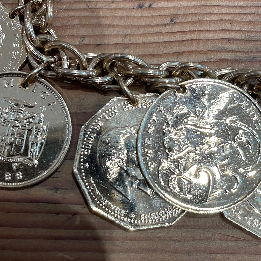 Vintage 1980s Franklin Mint The Golden Caribbean 14 Coins Charm Necklace
