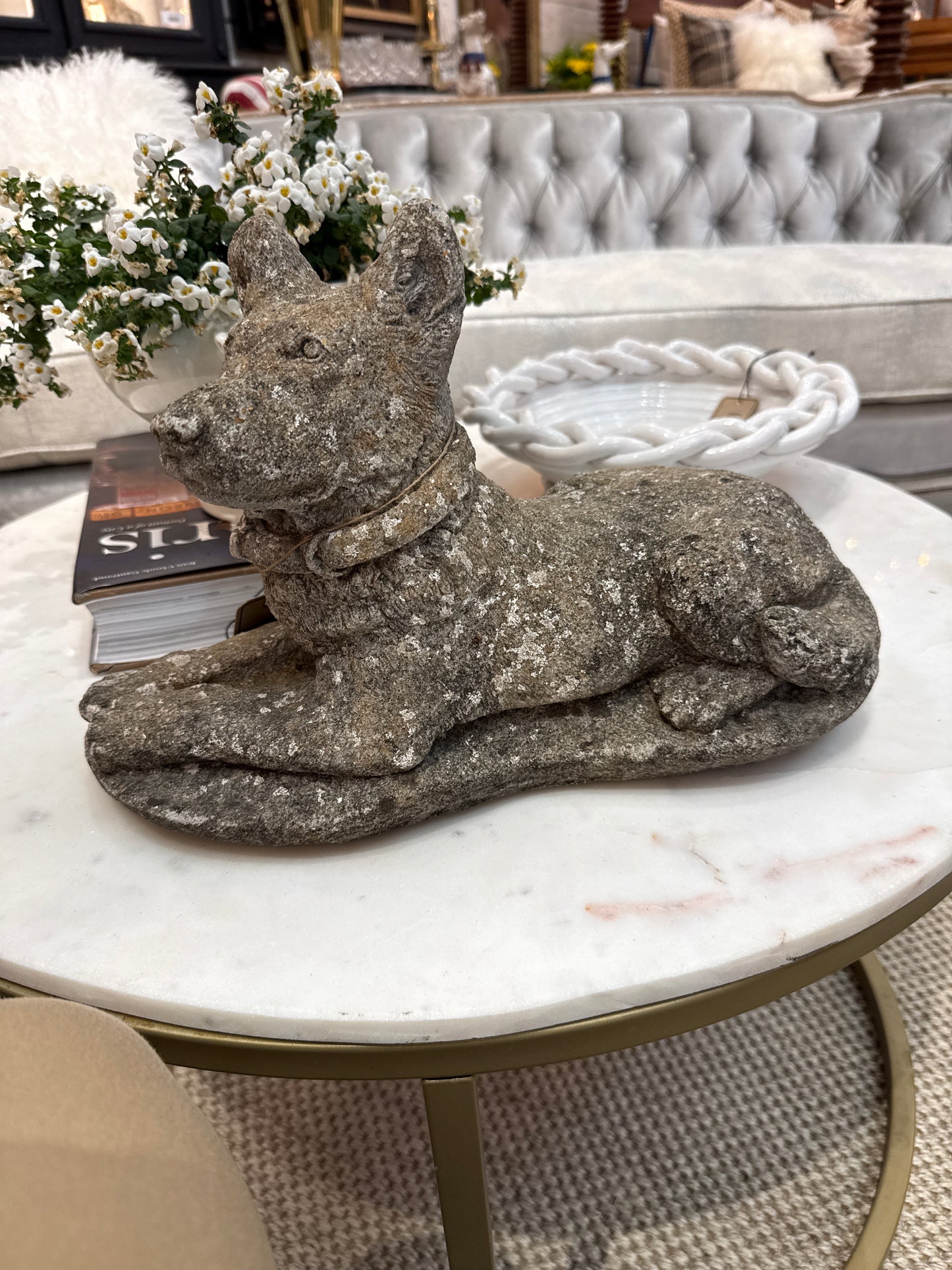 Stone Dog in Repose with Perky Ears