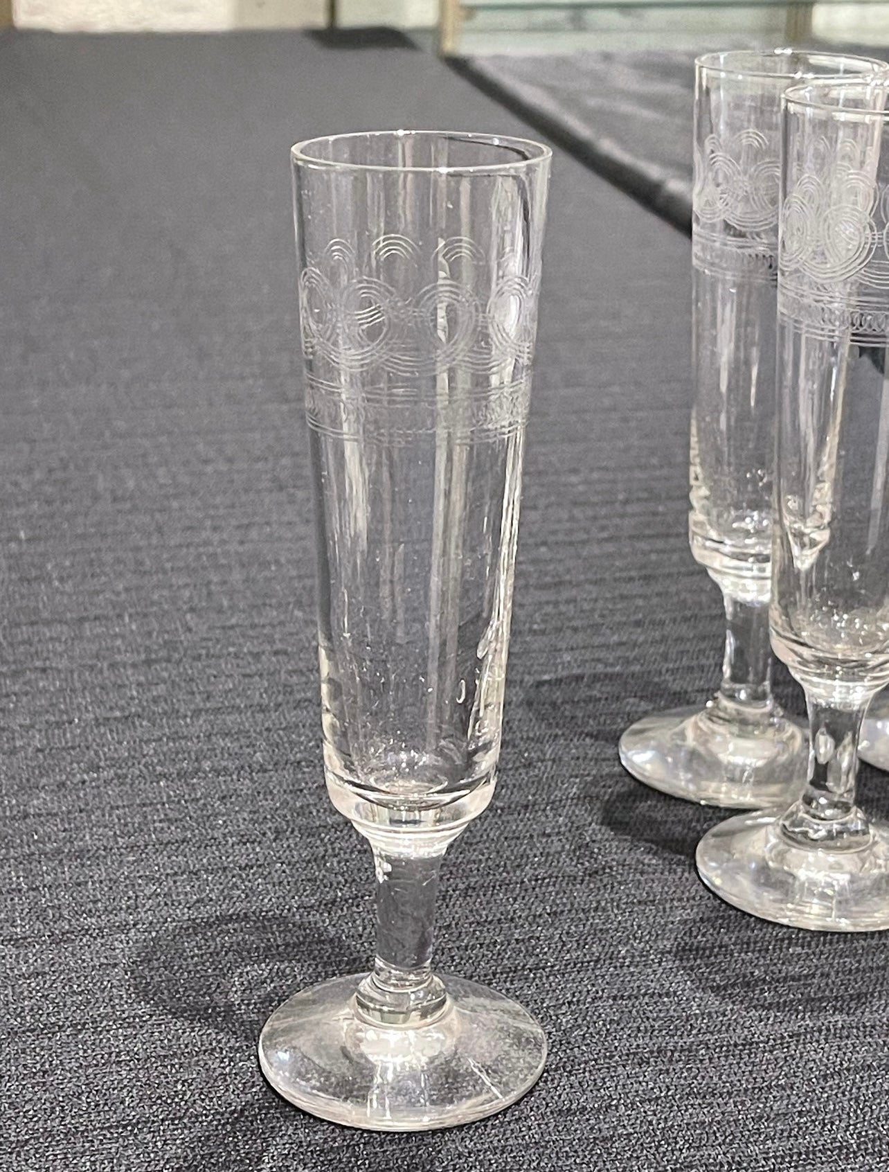 Art Nouveau French Etched Champagne Glasses