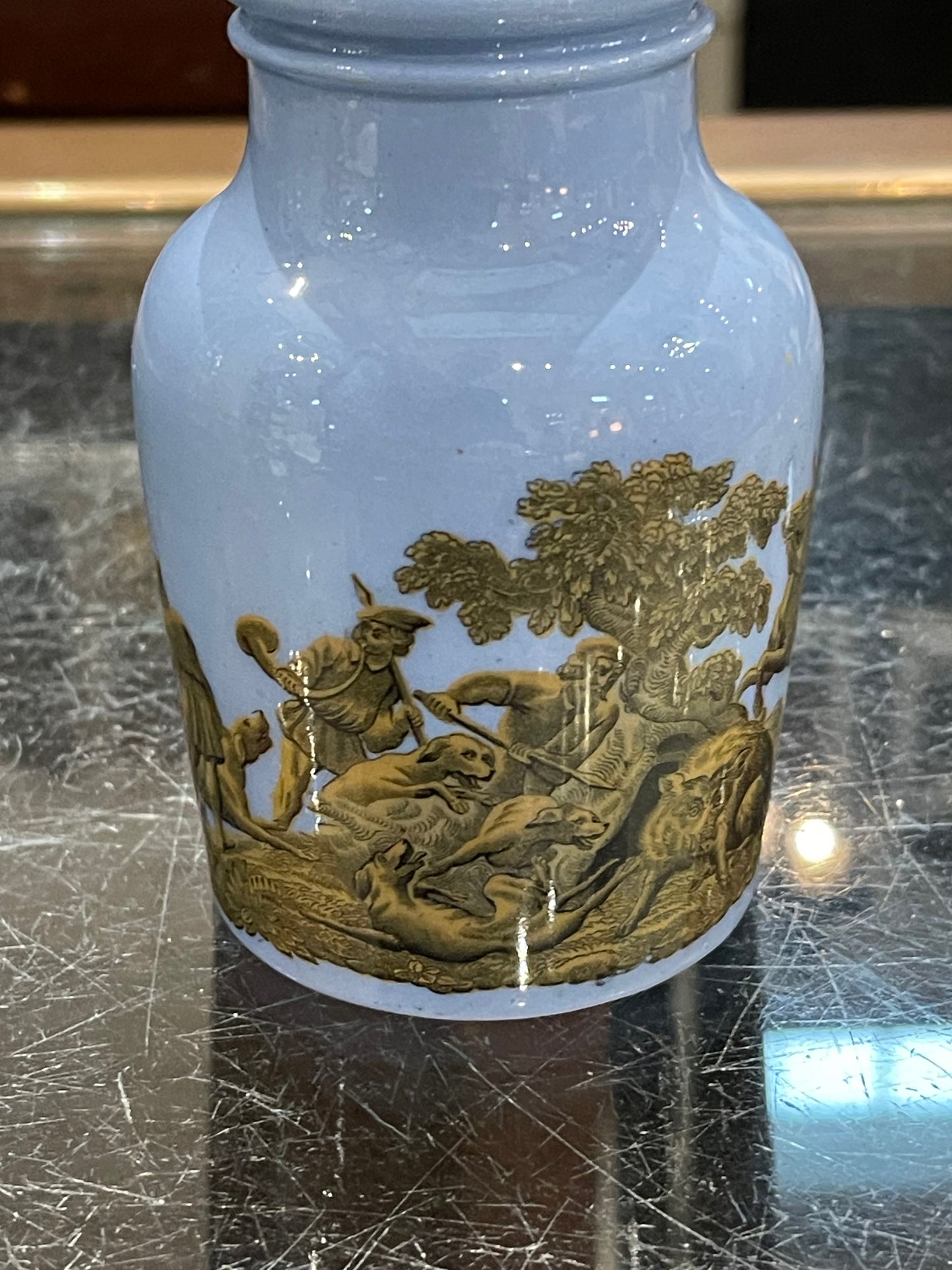 Antique Prattware Hunting Scene Jars Circa 1860