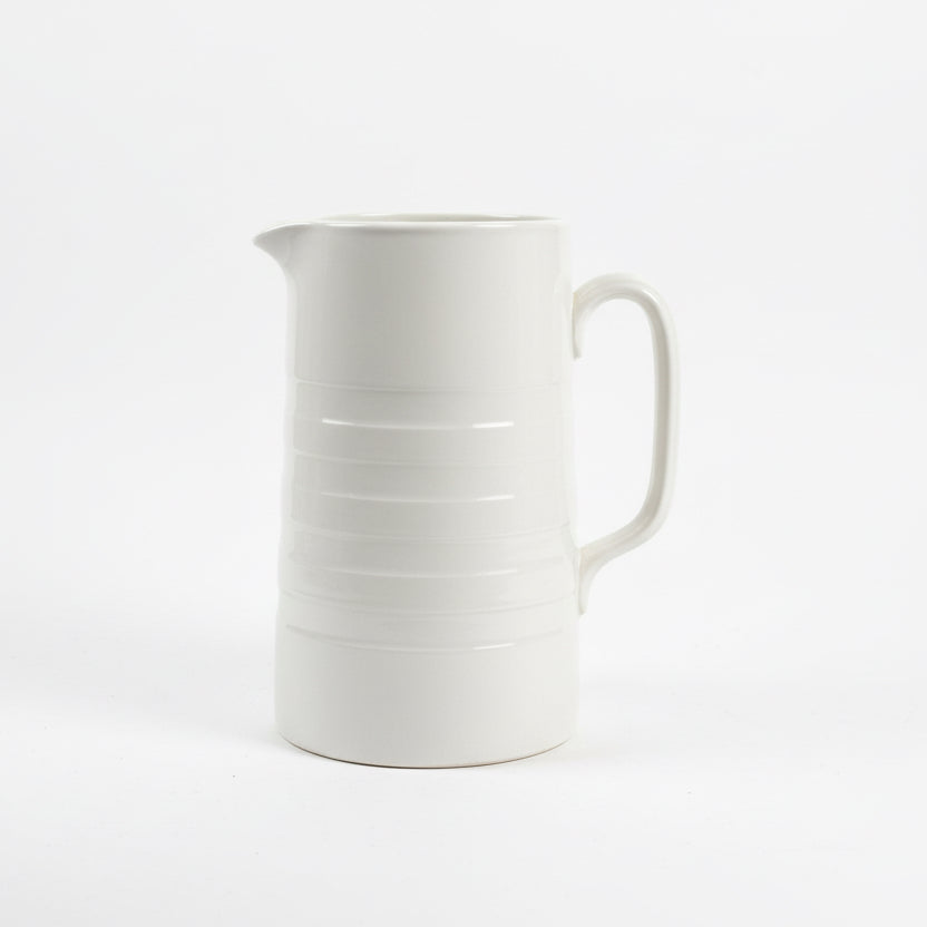 Edwardian Banded White Ironstone Pitchers or Jugs