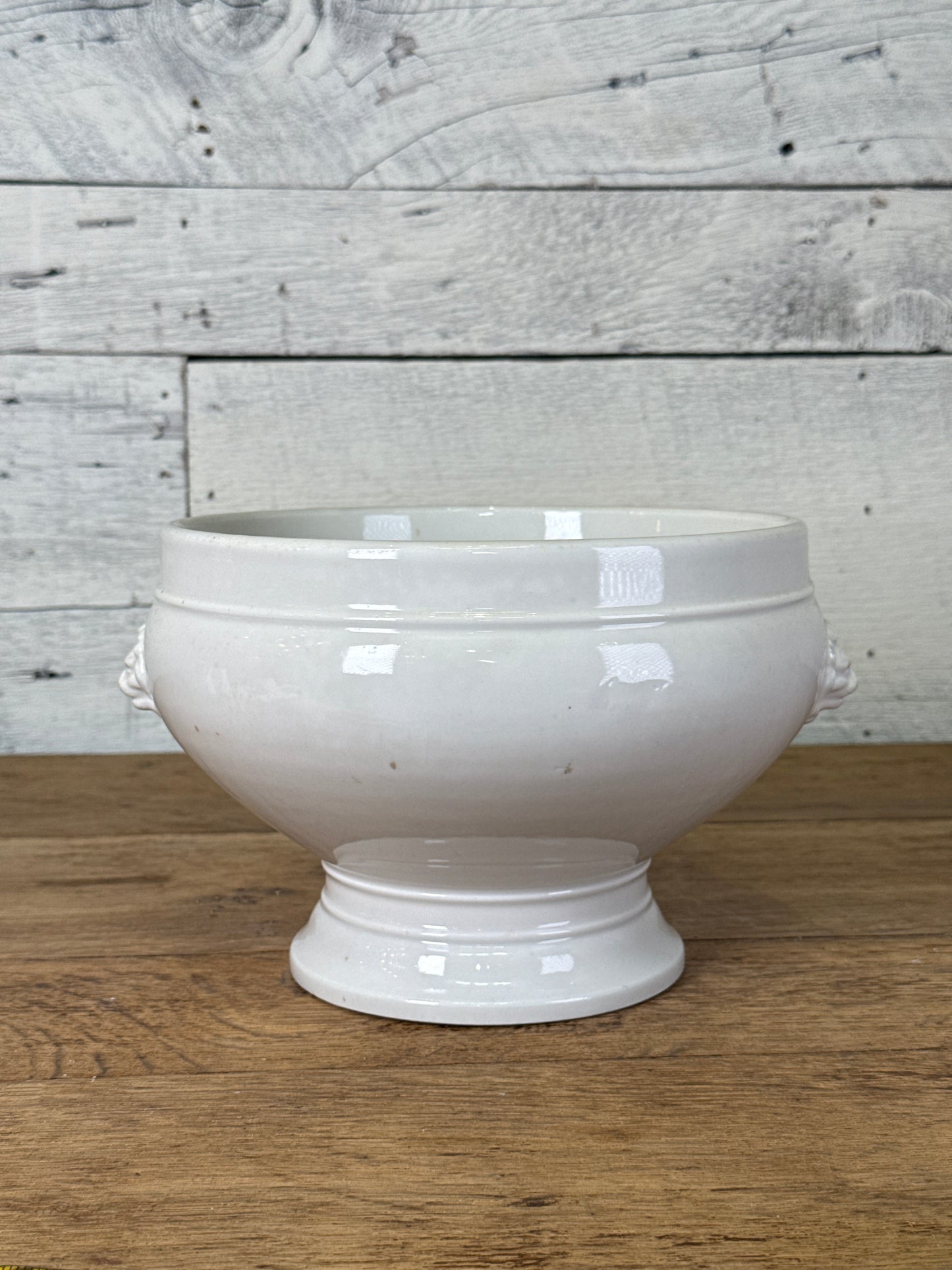 Large White Ironstone Lion Head Centerpiece Bowl on Pedestal