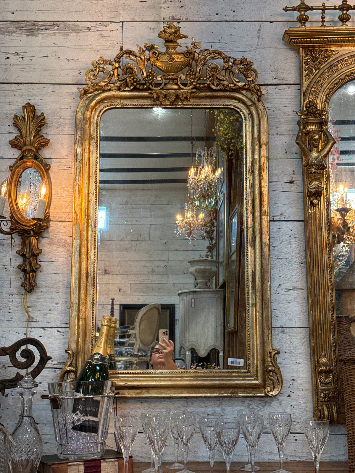 Gold Gilded Louis Philipe Mirror with Urn Motif