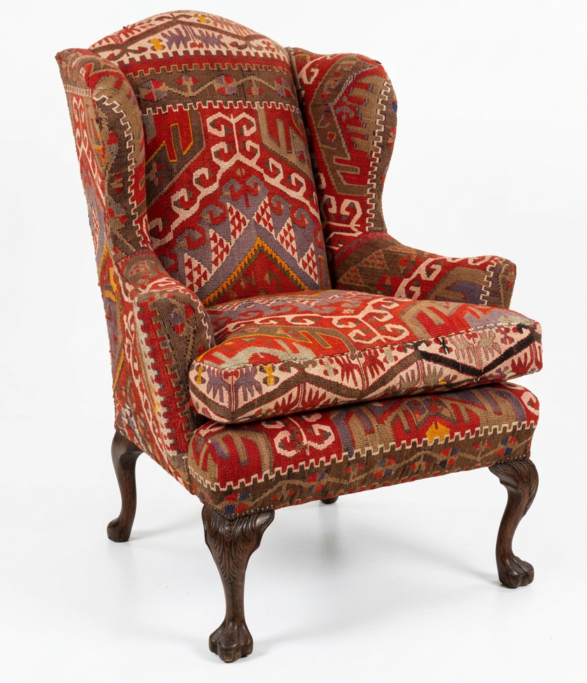 Wing Chair Covered in Anatolian Kilm
