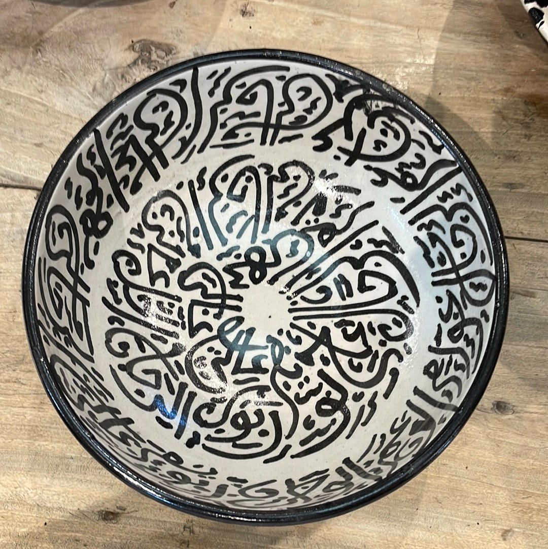 Terra Cotta Calligraphy Glazed Black and Cream Bowl