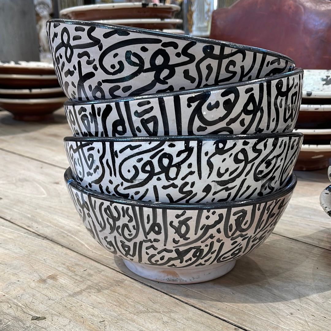 Terra Cotta Calligraphy Glazed Black and Cream Bowl