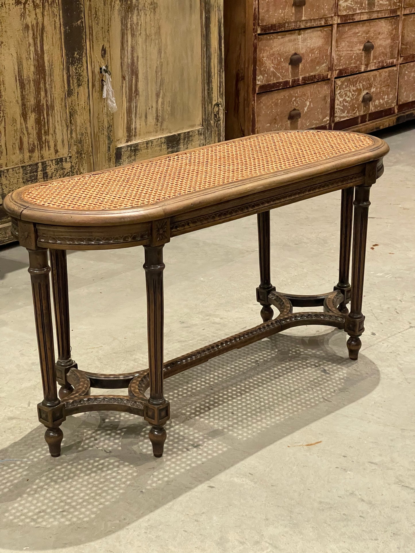 French Cane Seat Bench