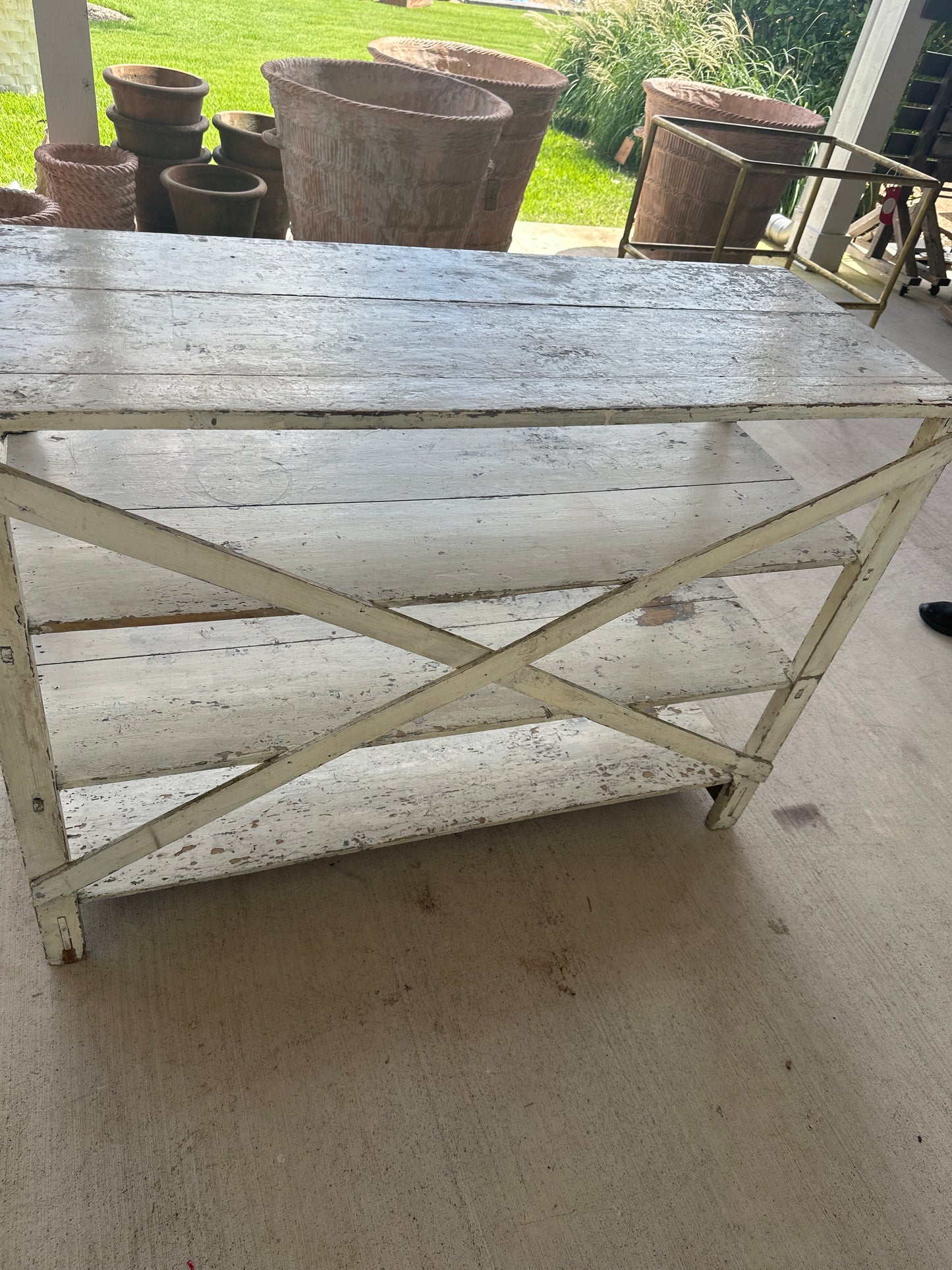 French Painted Shelf with Distressed Finish and Turned Supports