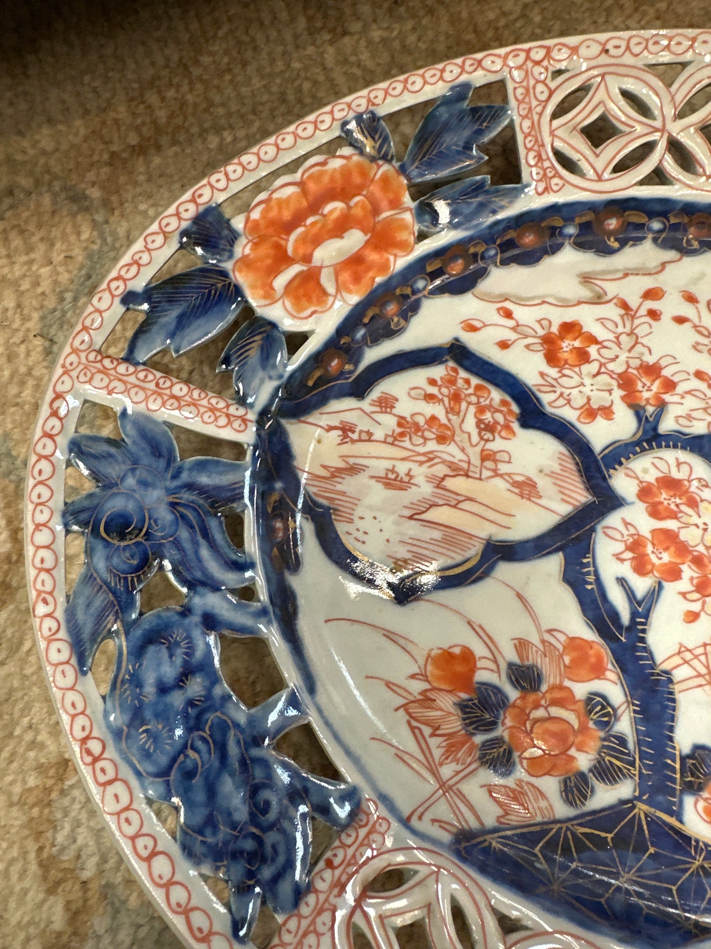 Meiji Period Imari Platter with Pierced Border