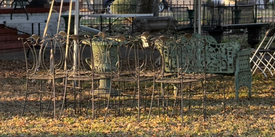 Set of (6) Cast Iron Garden Chairs with Ornate Scrollwork