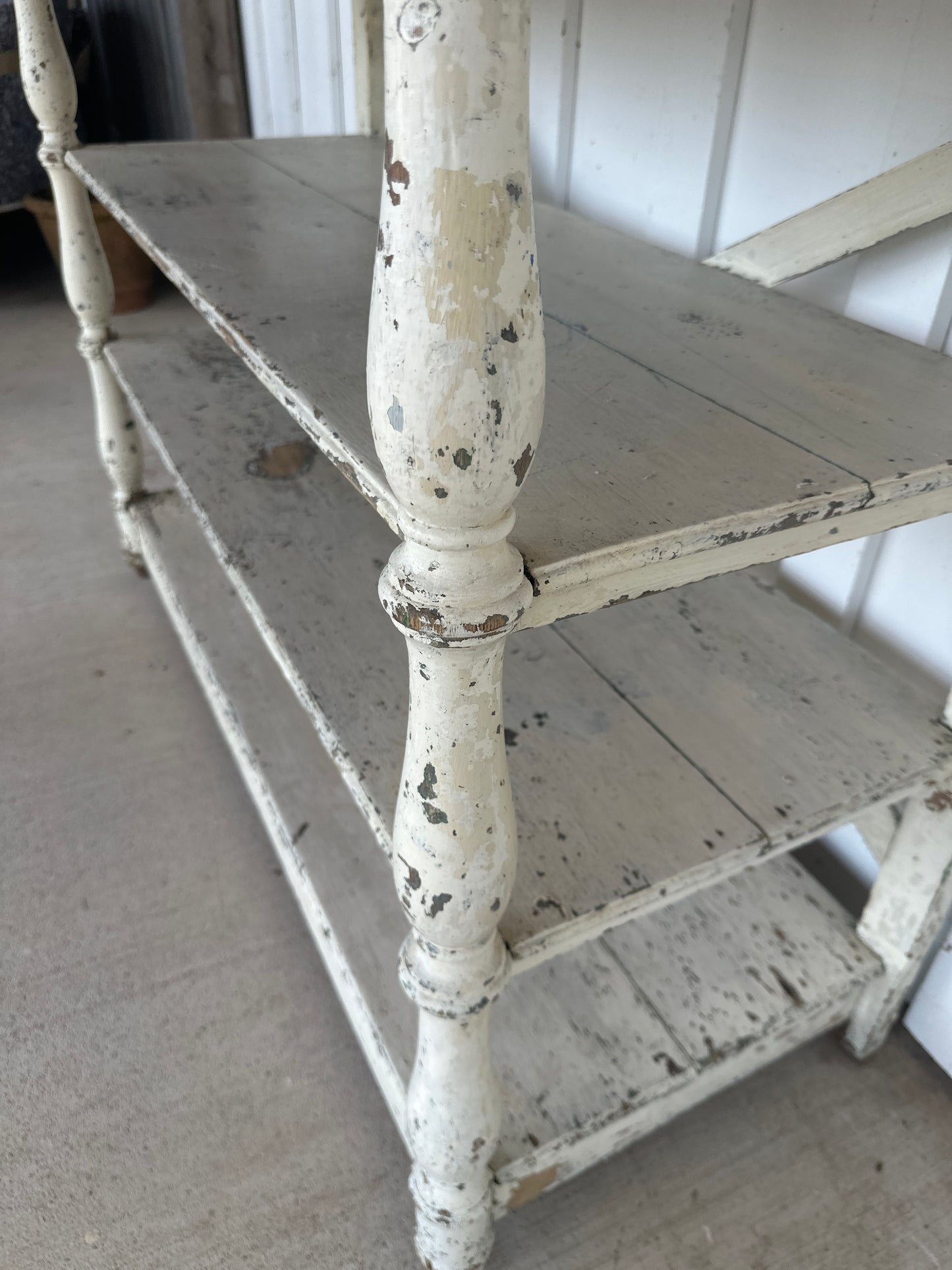 French Painted Shelf with Distressed Finish and Turned Supports