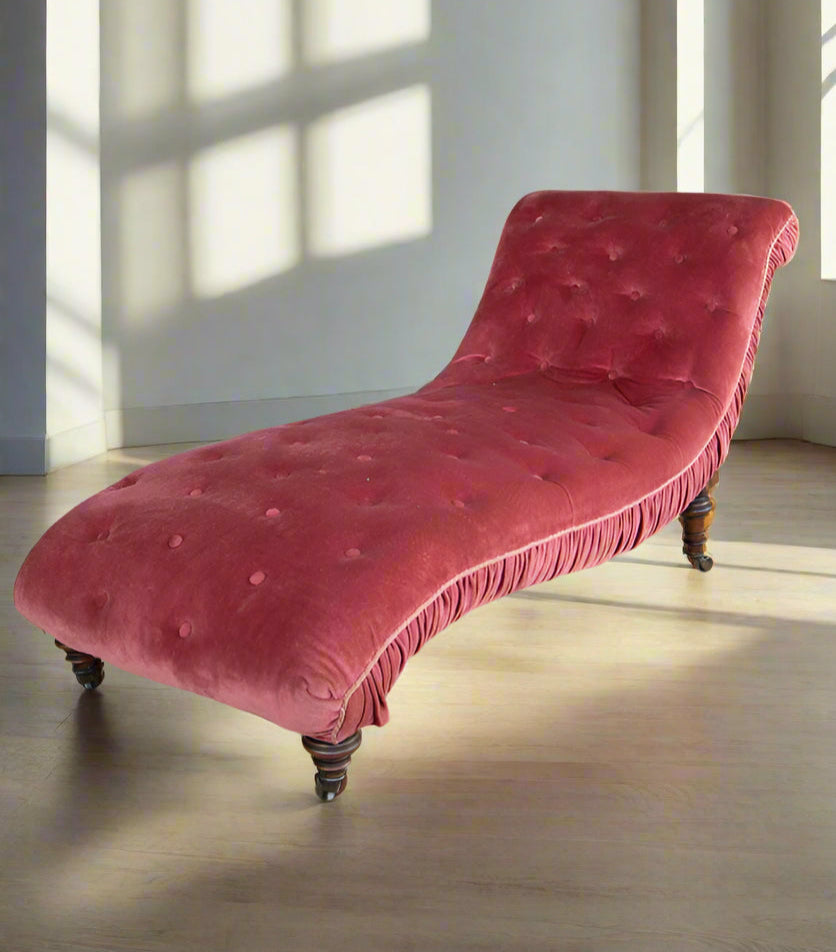 Brewster Pink Velvet Chaise Style of George Smith