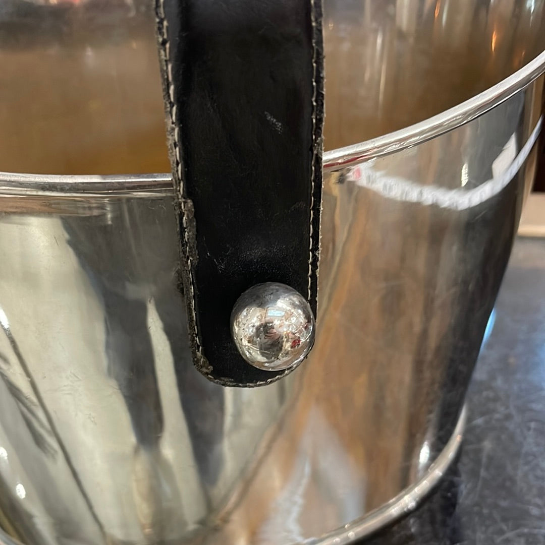 Silver Plate Oblong Champagne Bucket with Leather Handle CA10