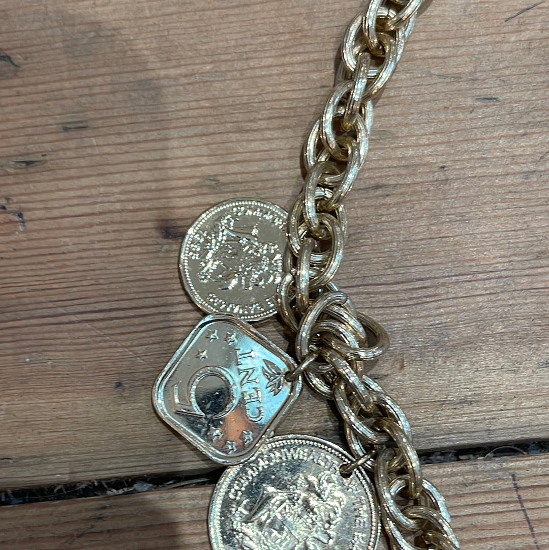 Vintage 1980s Franklin Mint The Golden Caribbean 14 Coins Charm Necklace