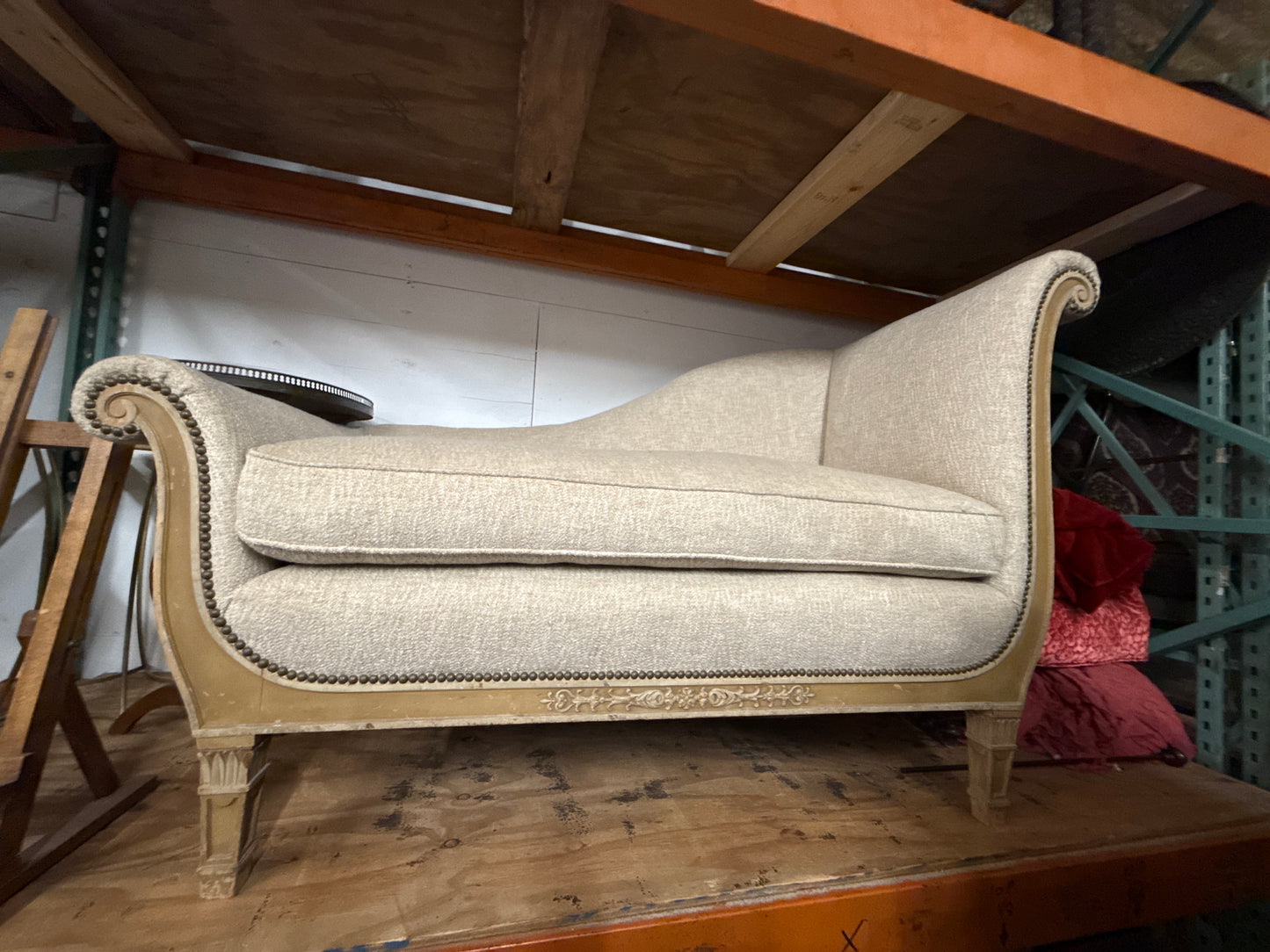 Neutral Chaise Lounge with Scroll
