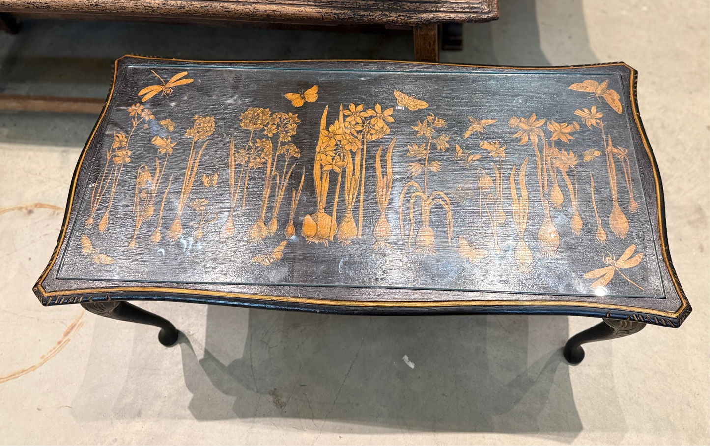Chinoiserie Black Coffee Table with Botanical Motif