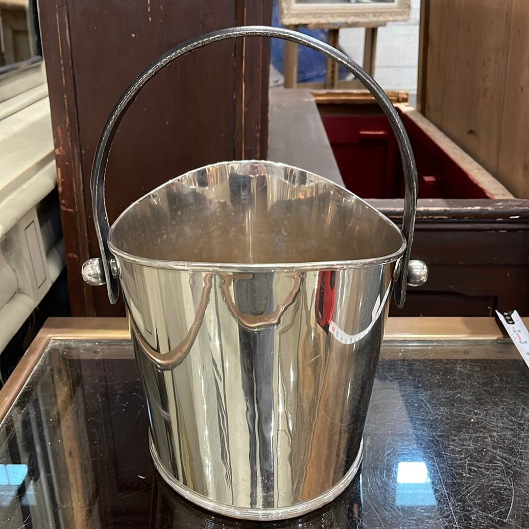 Silver Plate Oblong Champagne Bucket with Leather Handle CA10