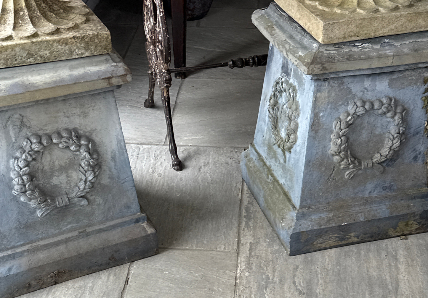 French Metal Pedestal with Laurel Wreath Motif
