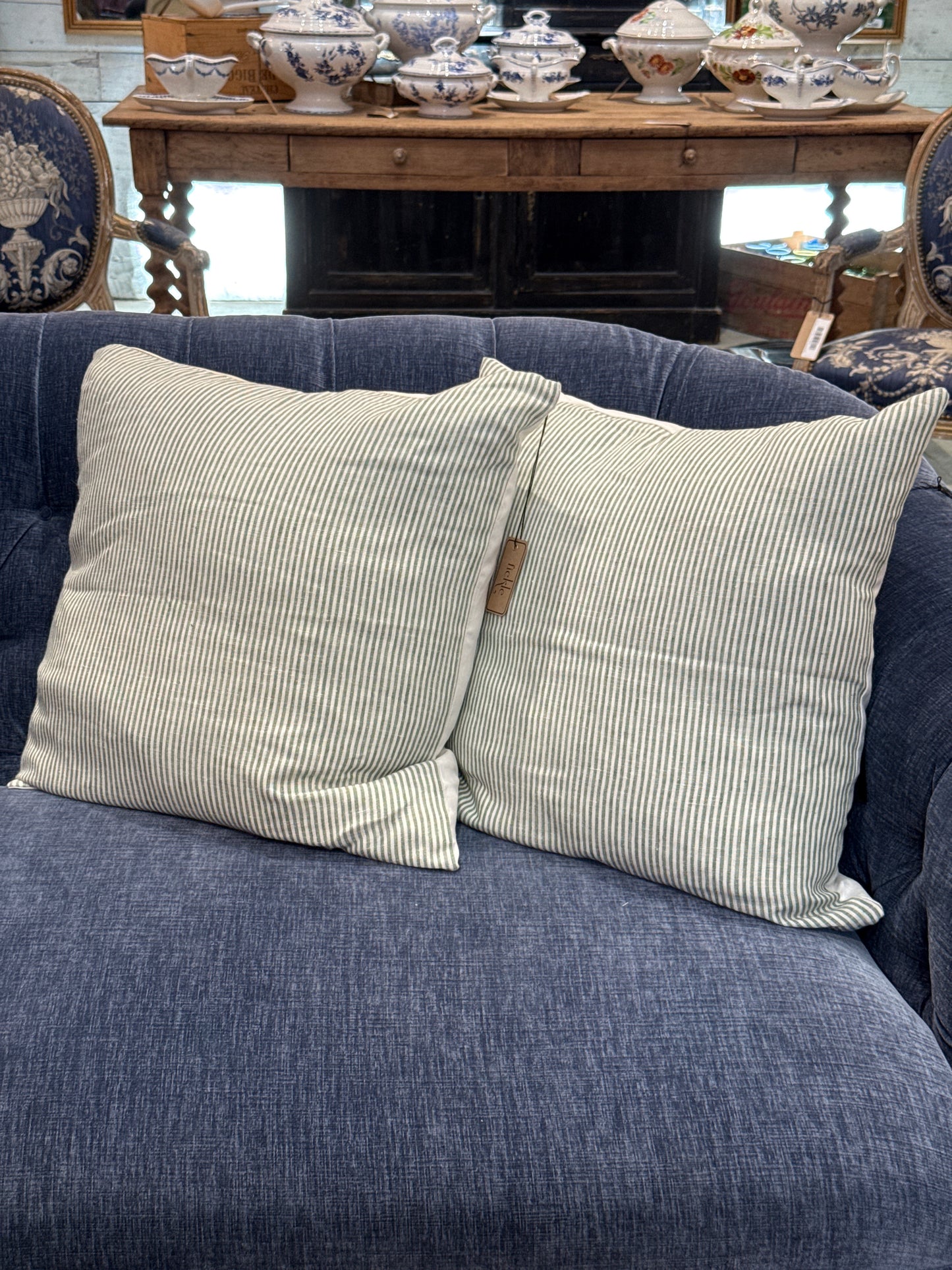 Audrey Ticking Stripe Designer Pillow : Feather Down