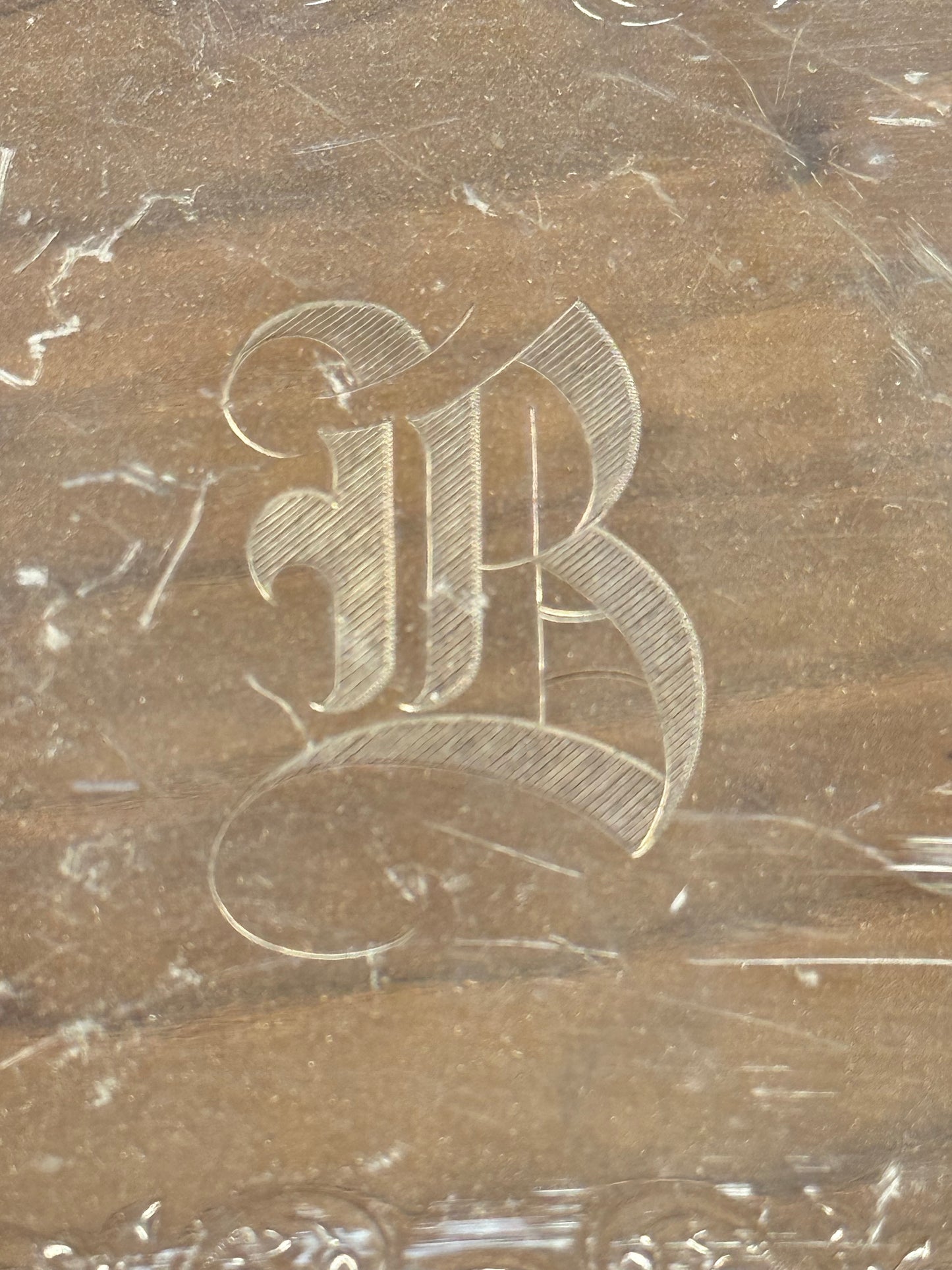 Large Silver Tray with 2 Handles and Initial "B"