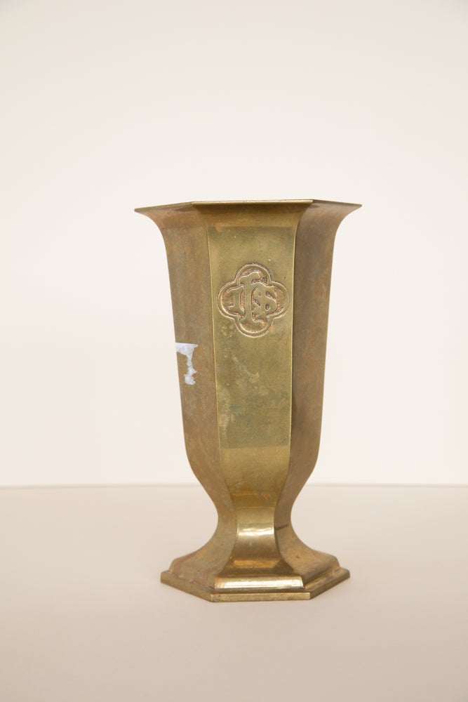 Heavy Brass Religious Vase - 10"