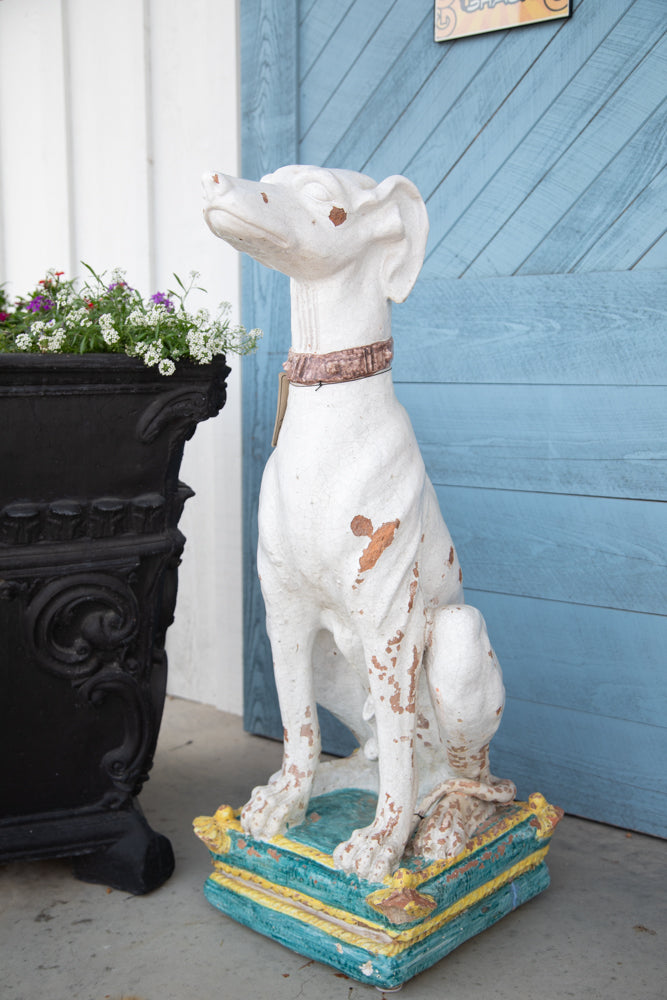 Pair of Life-Size Italian Majolica Hound Statues, Mid-20th Century