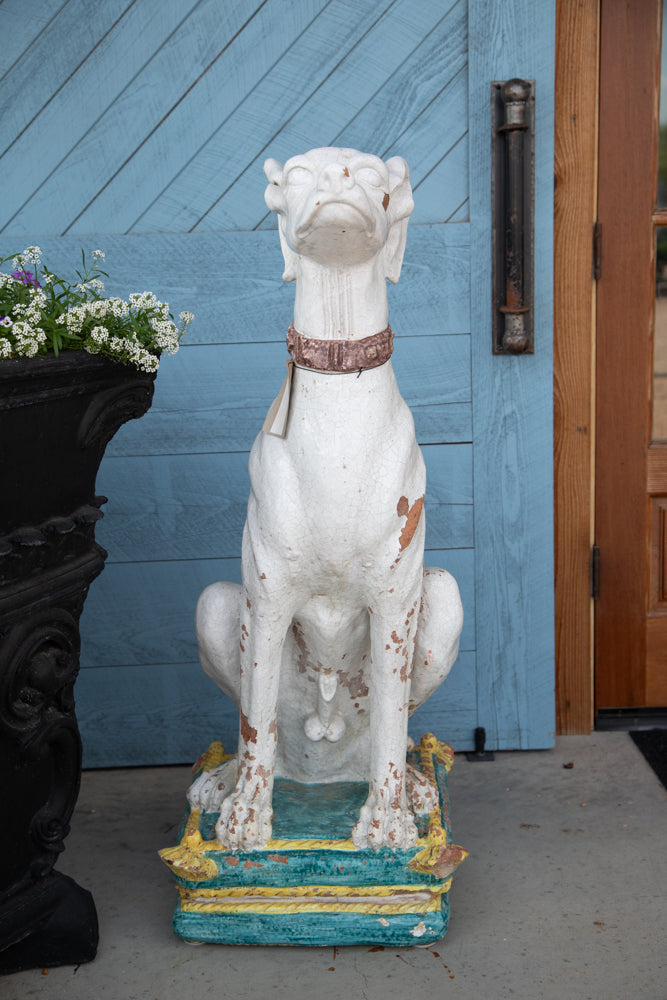 Pair of Life-Size Italian Majolica Hound Statues, Mid-20th Century