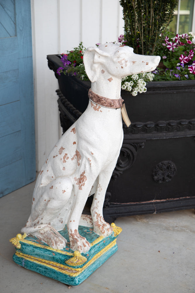Pair of Life-Size Italian Majolica Hound Statues, Mid-20th Century