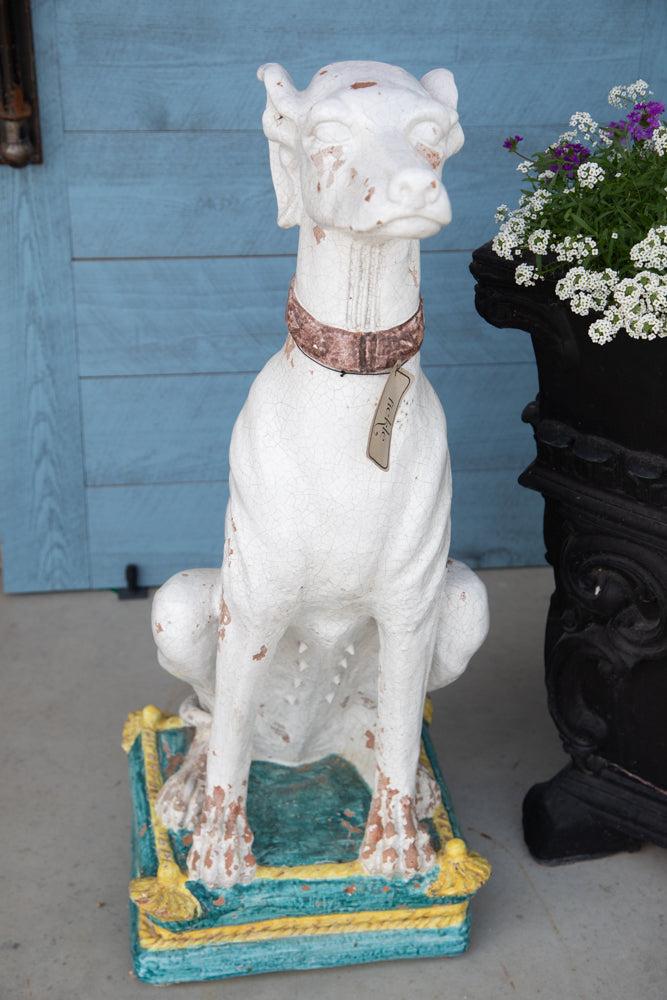 Pair of Life-Size Italian Majolica Hound Statues, Mid-20th Century