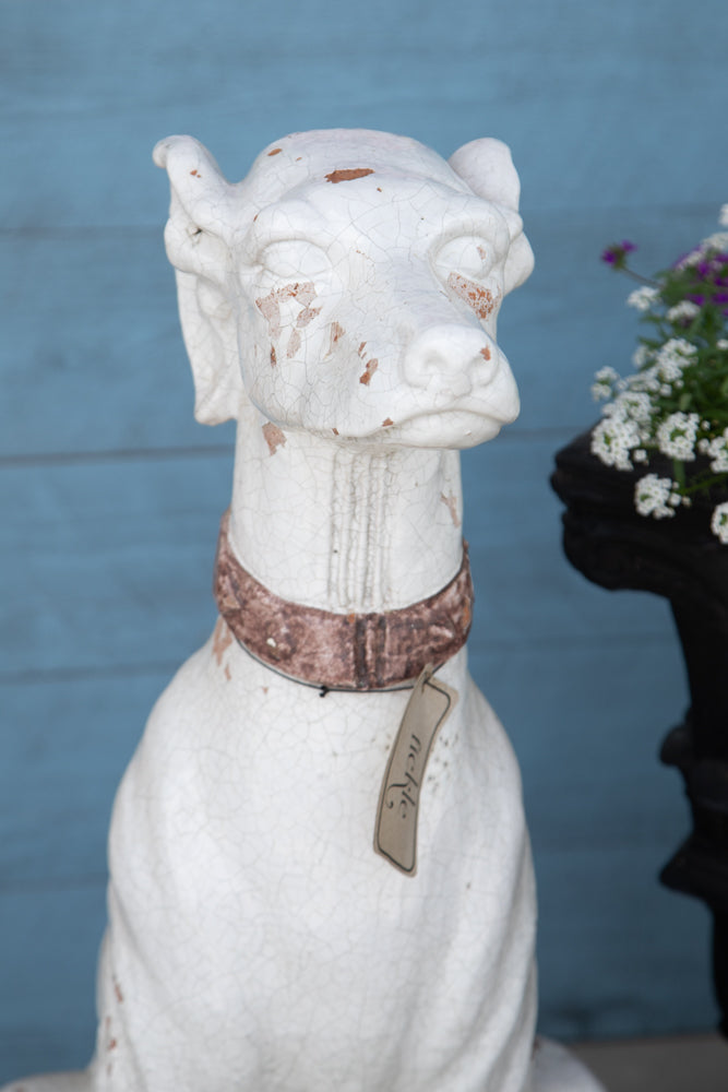 Pair of Life-Size Italian Majolica Hound Statues, Mid-20th Century