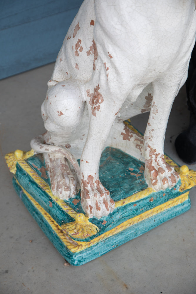 Pair of Life-Size Italian Majolica Hound Statues, Mid-20th Century
