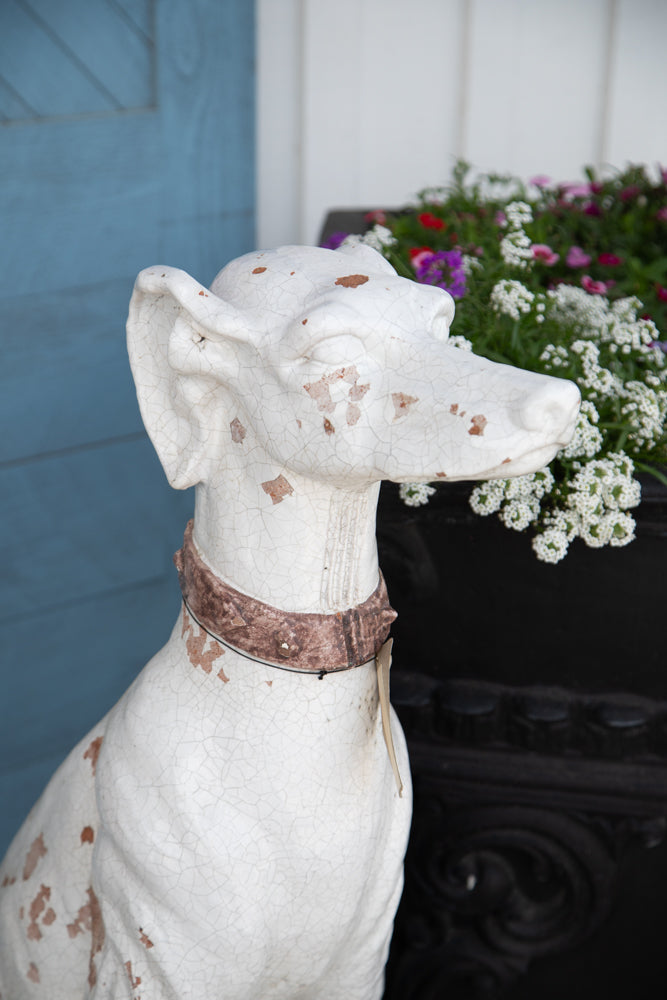 Pair of Life-Size Italian Majolica Hound Statues, Mid-20th Century
