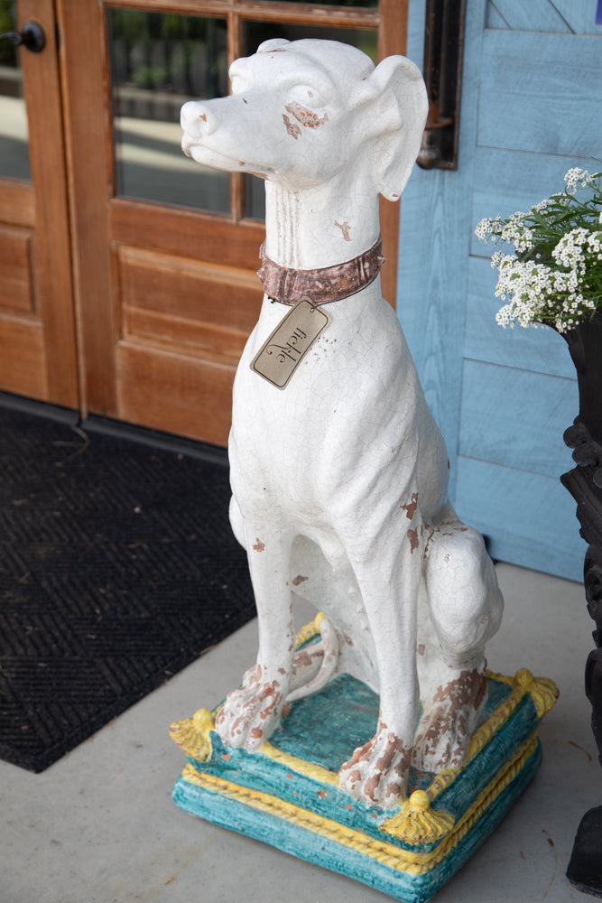 Pair of Life-Size Italian Majolica Hound Statues, Mid-20th Century