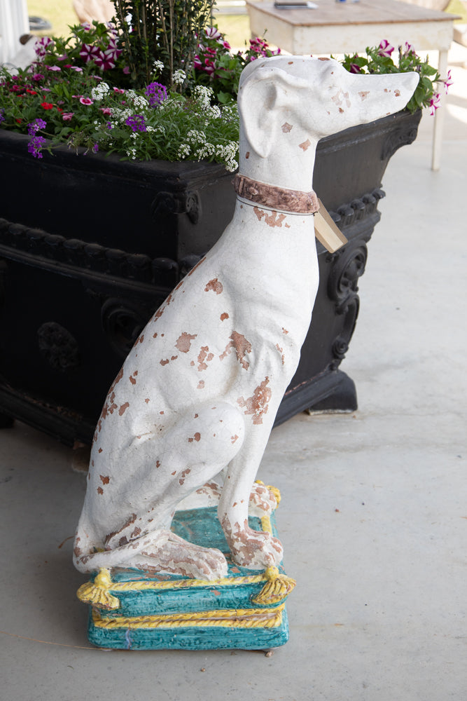 Pair of Life-Size Italian Majolica Hound Statues, Mid-20th Century