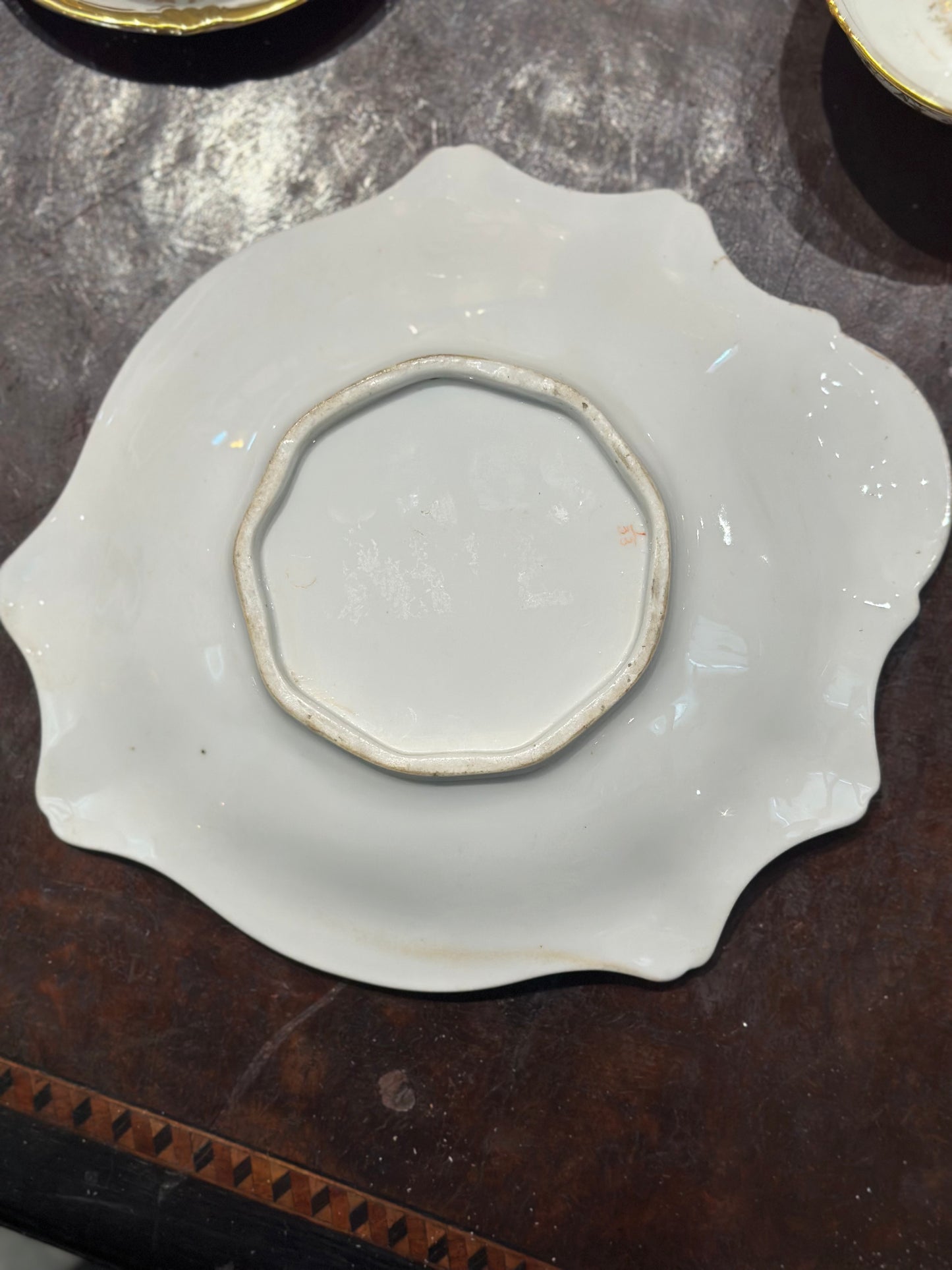 Antique Porecelain Dessert Plate with Gilded Detail and Hand Painted Florals