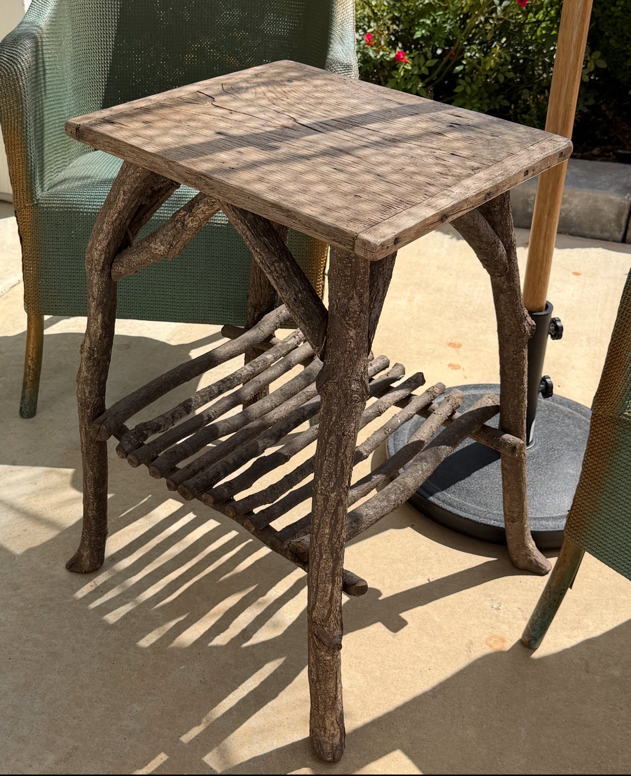 Rustic Twig Side Table with Shelf