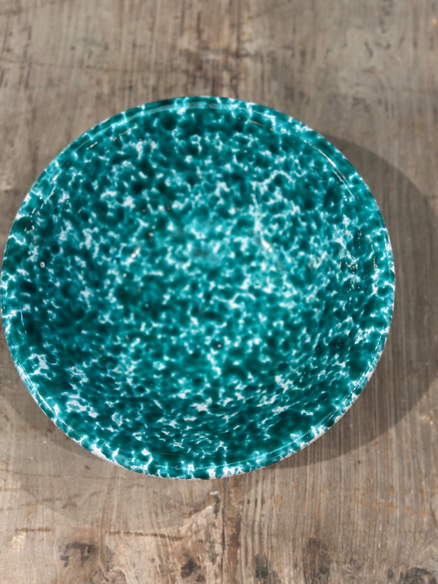 Small Italian Green Spongeware Bowl with White Glaze
