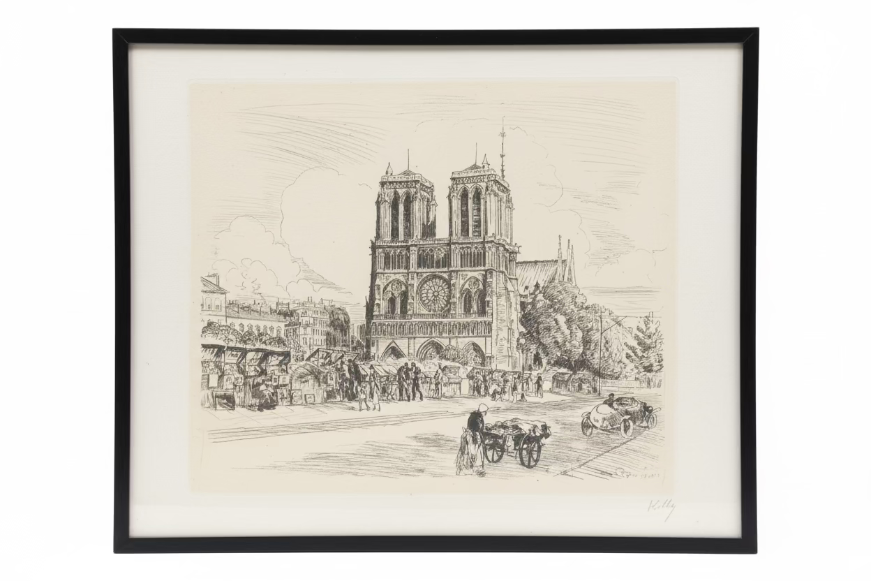 Notre-Dame de Paris, 1944 – Signed Vintage Etching by Kelly