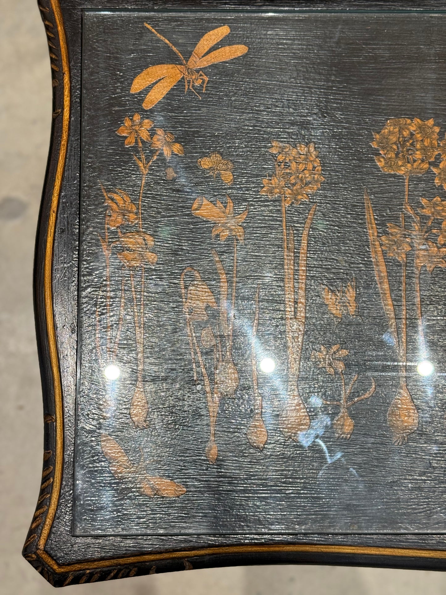 Chinoiserie Black Coffee Table with Botanical Motif